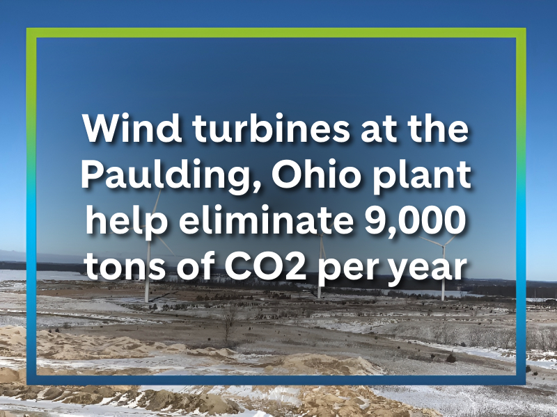 Wind turbines at the Paulding, Ohio plant help eliminate 9,000 tons of CO2 per year