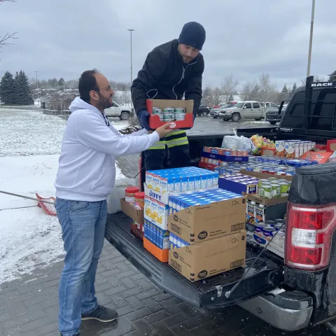 loading truck with food and supplies